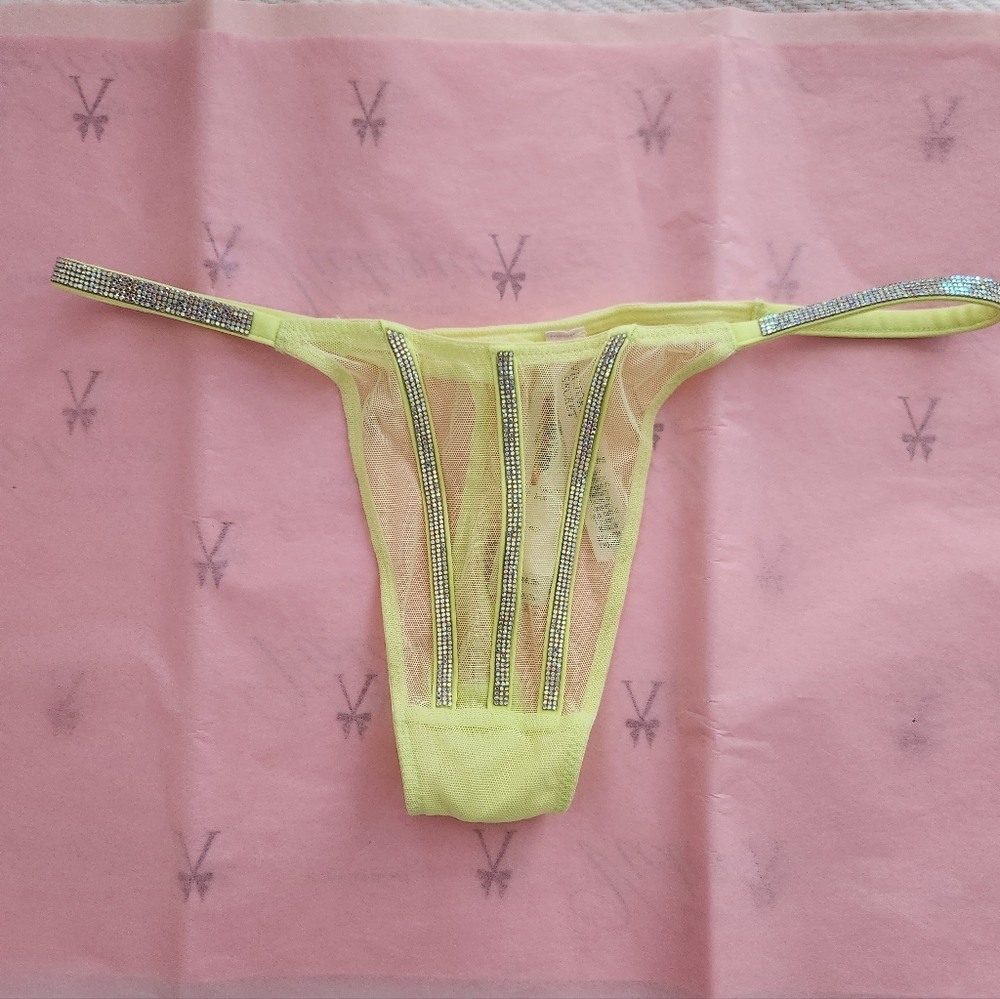 💕NWT Victorias Secret Very Sexy Shine Strap Thong Panties Yellow Small